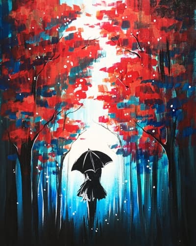 Red Forest Black Umbrella
