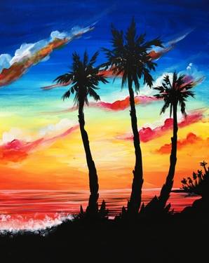 Palm Tree Sunset at Mtn. Mike's in Santa Rosa  — Painting
