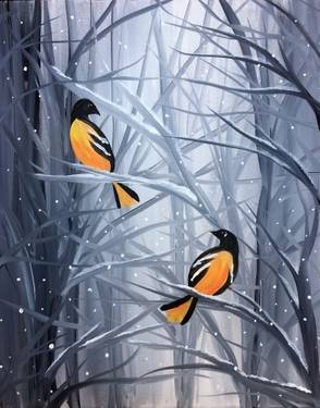 Orioles in the Snow — Painting