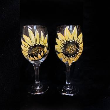"Sunflower Wine Glasses" — Painting