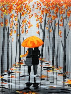 Rainy Autumn Stroll  — Painting