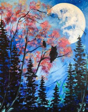 Moonlight Owls — Painting