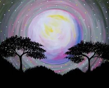 Moon Between the Trees — Painting