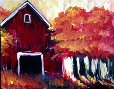 Red Barn in Autumn — Painting