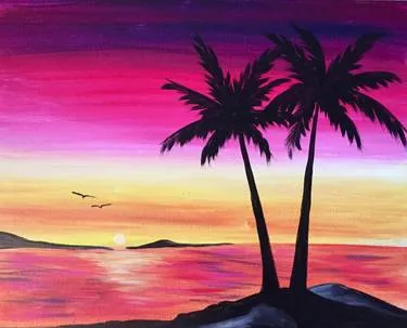 Tropical Sunset Love Birds @ Mingle 10/21/2026 — Painting