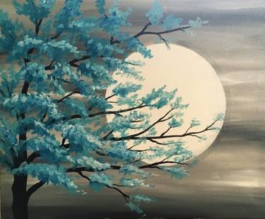 Paint Nite: Teal Tree in Moonlight — Painting