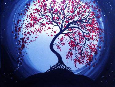 Paint Nite On-Demand: Blue Moon Cherry Blossoms — Painting