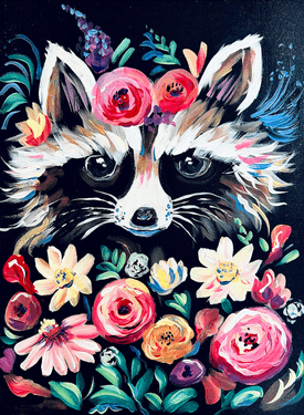 Raccoon & Roses — Painting