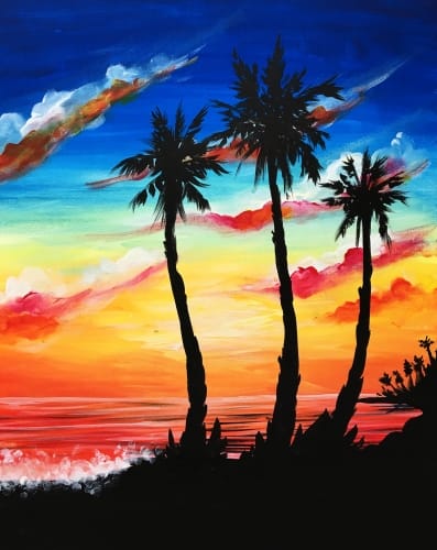 Palm Tree Sunset at Mtn. Mike's in Santa Rosa  — Painting