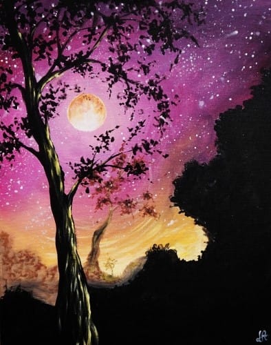 Saturday Starry Moonlit Tree — Painting