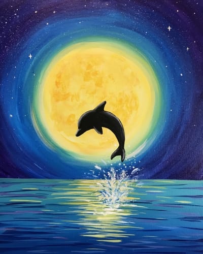 Sunday Moonlight Dolphin Dance — Painting