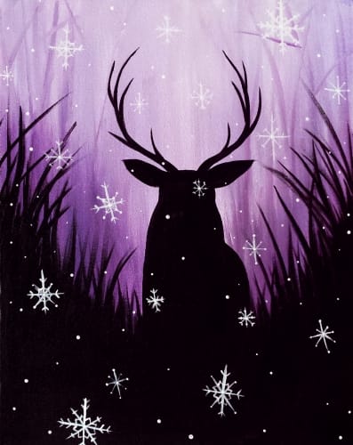 Stag in Snowfall — Painting