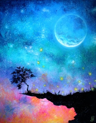 Sunday Dreamy Moonlit Sunset — Painting