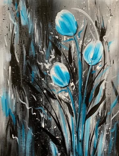 "Teal Tulips" canvas painting at Eavesdrop (Manassas), on Monday, May 25, 6:30 p.m.  — Painting