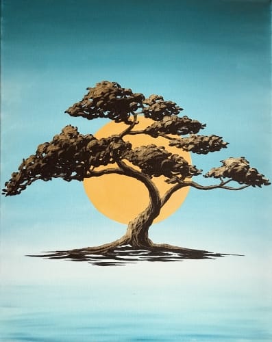 "Golden Bonsai Tranquility" — Painting