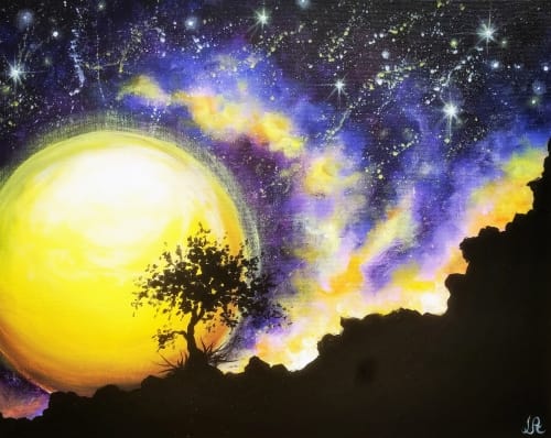 Moonlit Desert Tree at Mtn. Mike's on Cleveland in SRosa — Painting