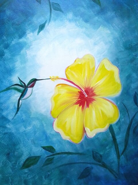 Hummingbird and Hibiscus — Painting