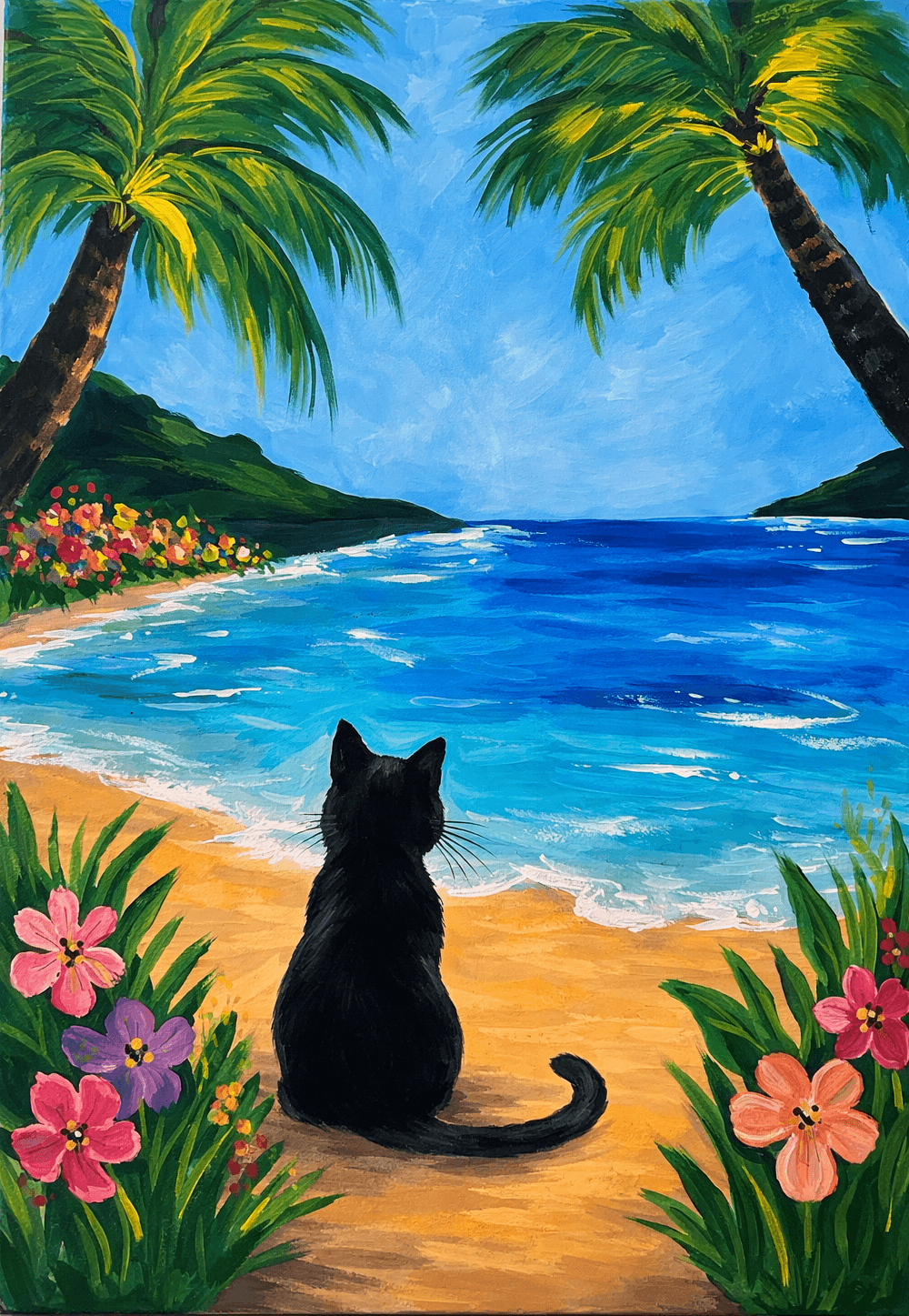Cat on the Beach — Painting
