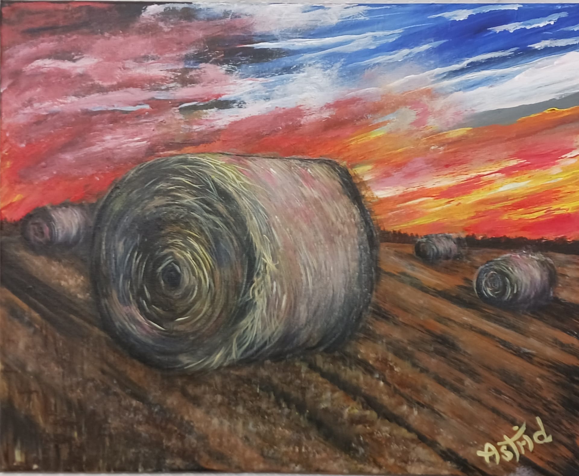 Hay Harvest Sunset — Painting