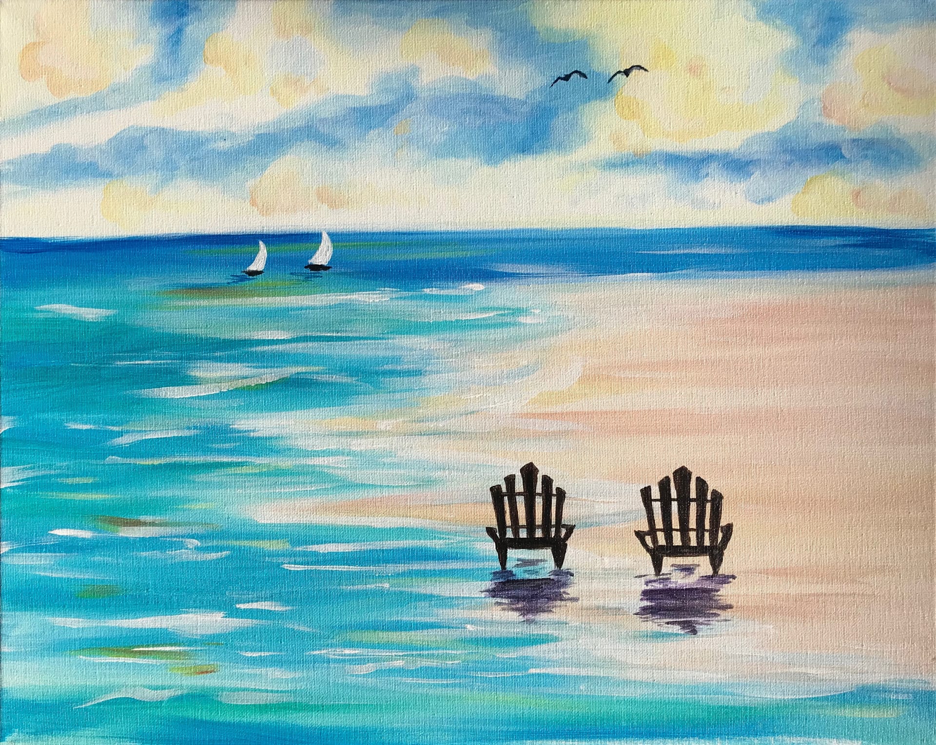 Sitting Seaside Paint and Sip Event — Painting