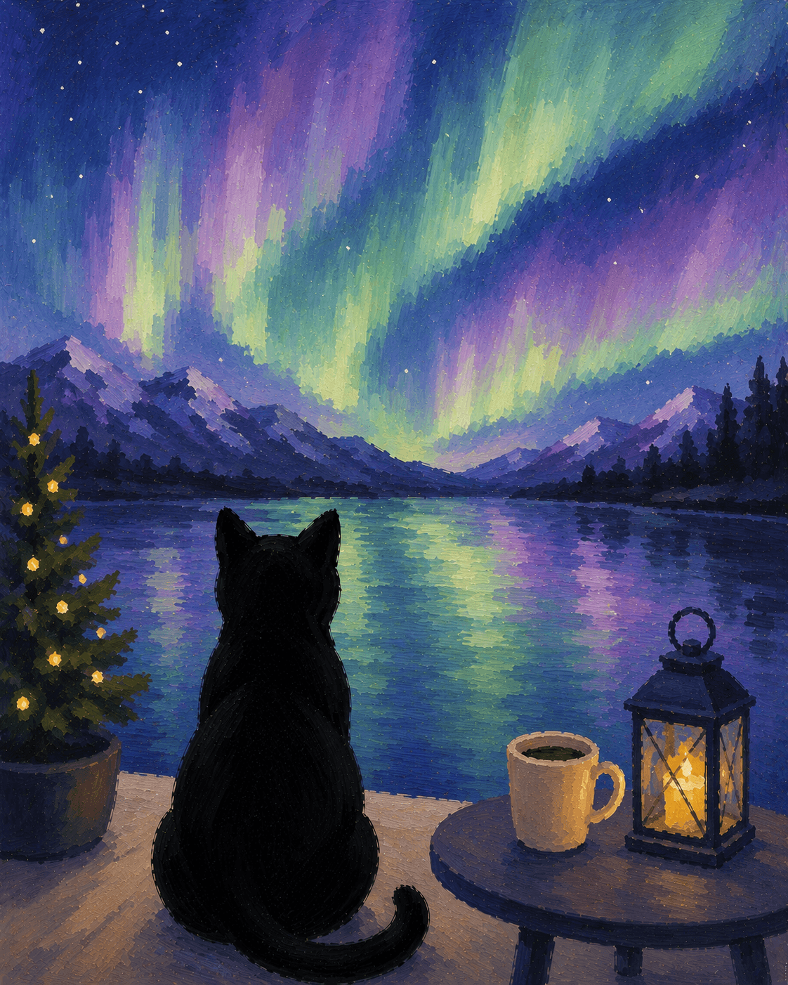 Northern Lights Cat at Mountain Mike's in Napa — Painting