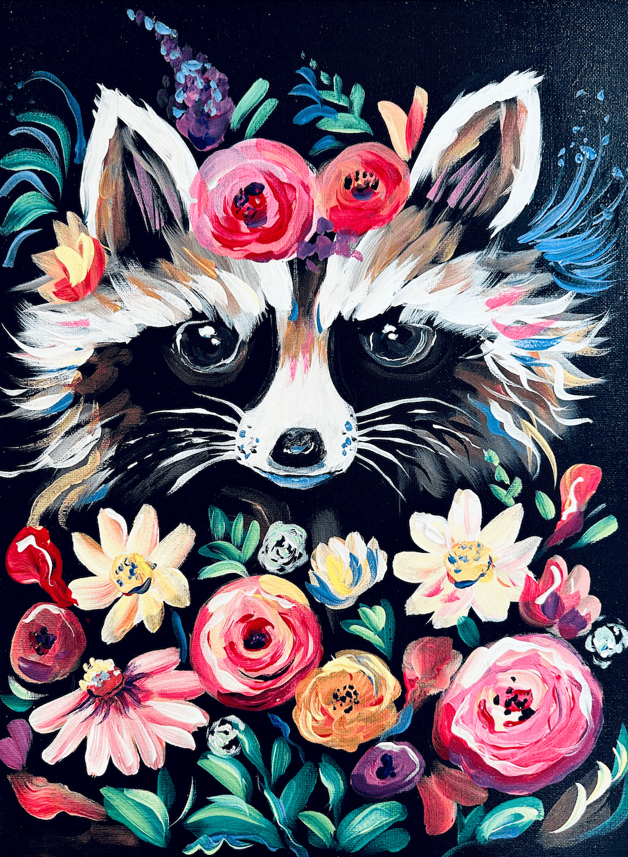 Racoon and Roses — Painting