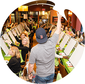 Guests at a group canvas painting party