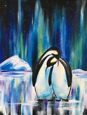 paint nite: Penguin Northern Light Lovers — Painting