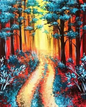 Fall forest in red and teal at Freeman's Little New York - Fairview — Painting