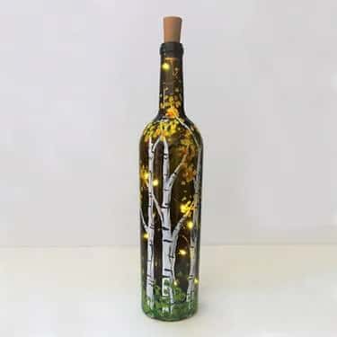 Falling for Birches Wine Bottle with Fairy Lights