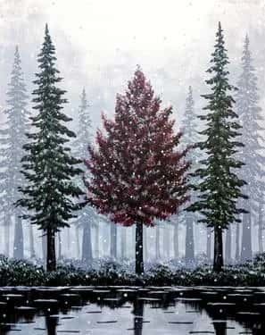 Ever Red Tree among the Snowy Evergreens