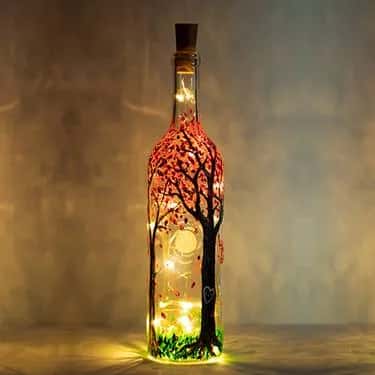Blossoming Forest Magic Wine Bottle with Fairy Lights