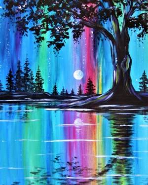 Thursday Moonlit Trees in Technicolor — Painting