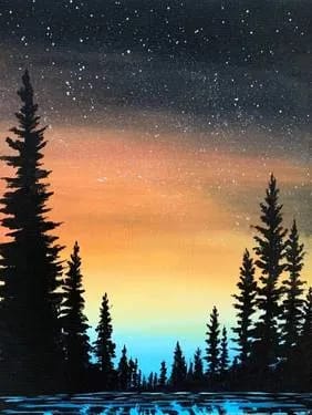 Tap and Table 10/18 -Sunset Pine Silhouette — Painting