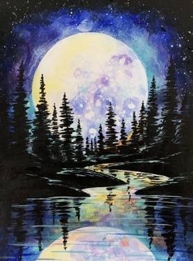 Full Moon Forest Reflections at Cineplex JUNXION Erin Mills — Painting