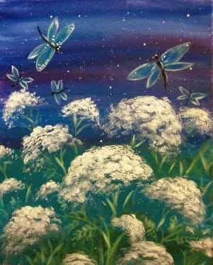 Starry Dragonflies and Lace — Painting
