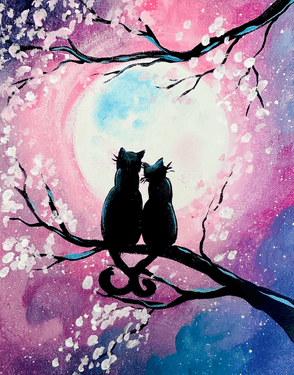 Kitty Cat Moon Love — Painting