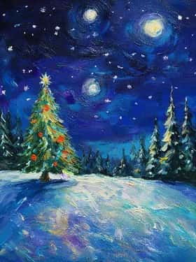 Moonlit Holiday Pine Trees