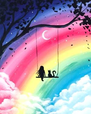 Me and My Cat Over the Rainbow — Painting