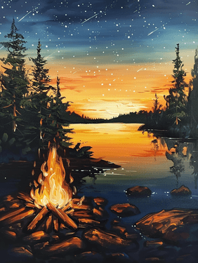 Cozy Sunset Campfire — Painting