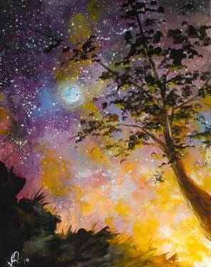 Purple Starry Night at Diana's Oyster Bar - Markham — Painting