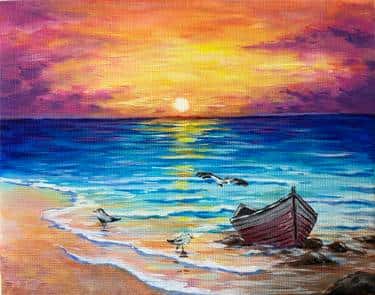 Boat on the Beach at Sunset