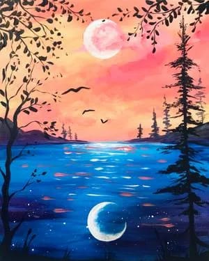 "Crescent Moon Reflection" — Painting