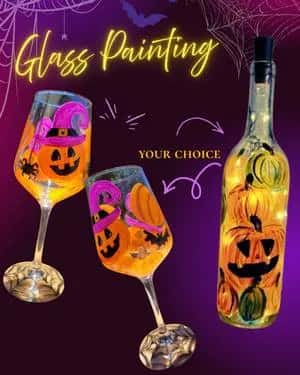 Glass Painting "Oh My Halloween," CHOOSE: wine glasses or wine bottle