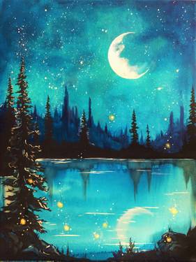 "Enchanted Firefly Moonrise" — Painting