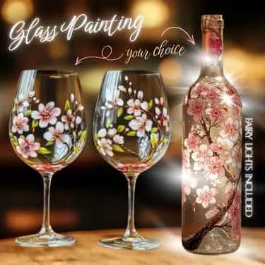 Glass Painting, You CHOOSE: Wine Glasses or Wine Bottle with lights