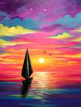 Bright Sunset Sails at Mtn. Mike's on Cleveland in SRosa — Painting