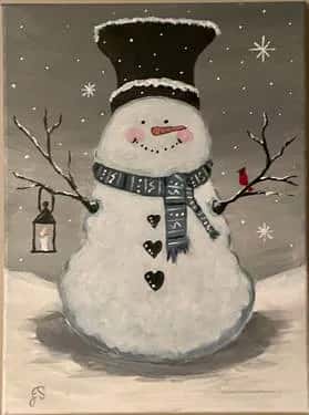 Snowman with Lantern and Cardinal