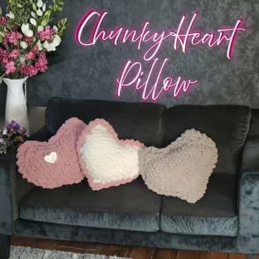 Hand-Knit Chunky Heart Pillow