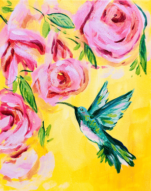 Hummingbird & Pink Roses